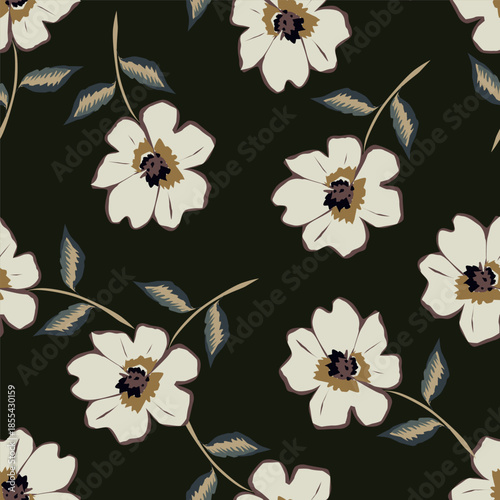 Vintage seamless floral pattern. Liberty style background of small pastel colorful flowers. Small flowers scattered over a white background. Stock vector for printing on surfaces