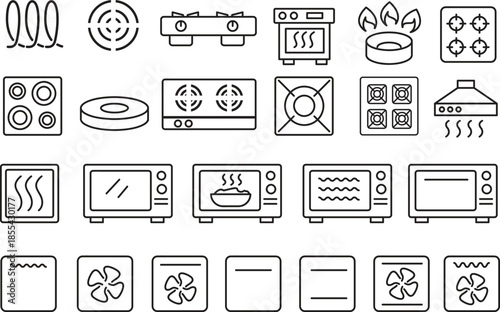 Stove, Cooktop and Oven Outline Icons Set – Editable Stroke Kitchen Appliance Vector,Kitchen Appliance Line Icons – Stove, Cooktop and Oven Editable Stroke Set
