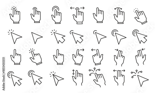 Click, Tap and Touch Line Icons – Editable Stroke Vector,Mouse and Touch Tap Icon Collection – Editable Stroke Vector,Click  Tap Editable Line Icons Set