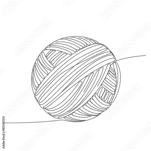 Detailed Line Art of a Yarn Ball with Loose Strand.