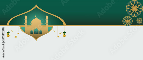 Islamic Background with Gold Mosque Silhouette on Left and Copy Space Vector
