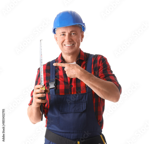 Male worker pointing at tap...
