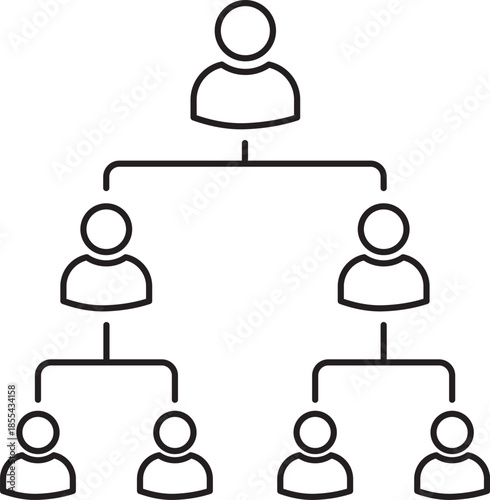 Minimal outline vector illustration of organizational hierarchy and team structure