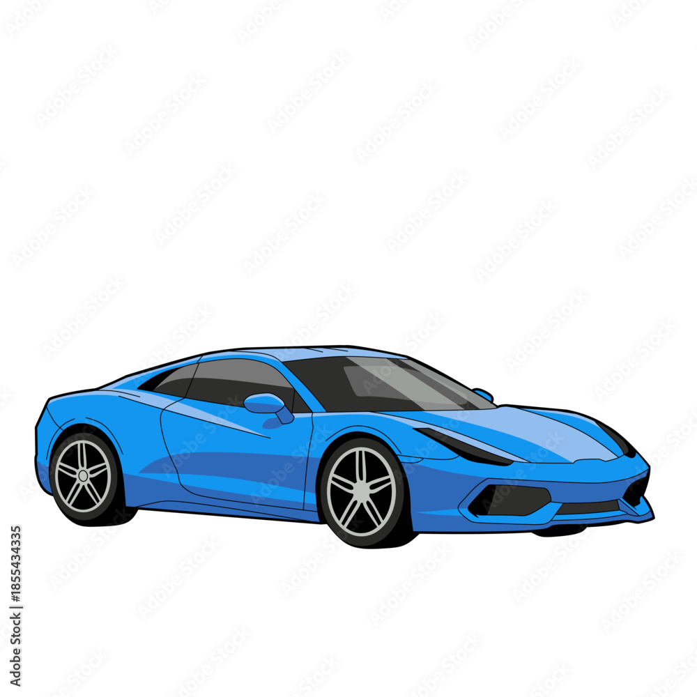 Fototapeta premium Blue sports car illustration with modern aerodynamic design isolated on white background. Perfect for racing themes, automotive branding, speed concepts, and transportation illustrations