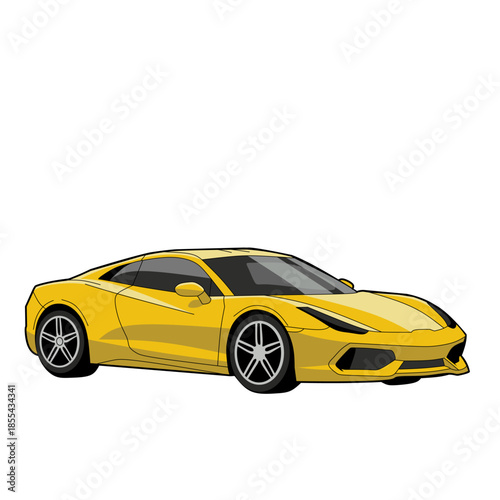 Yellow sports car illustration with sporty and aggressive design isolated on white background. Ideal for racing visuals, automotive advertising, speed concepts, and modern transportation graphics