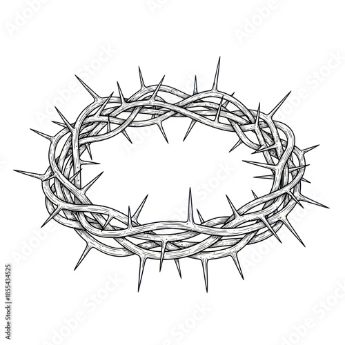 Detailed Illustration of a Crown of Thorns with Sharp Spikes.