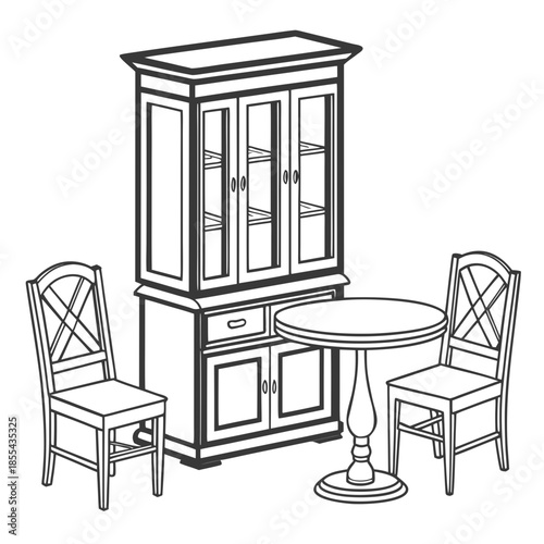 Classic dining room setup with cabinet and chairs