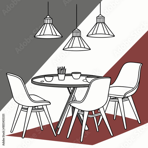Modern dining setup with pendant lights