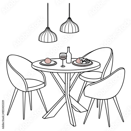Modern dining setup with wine and food