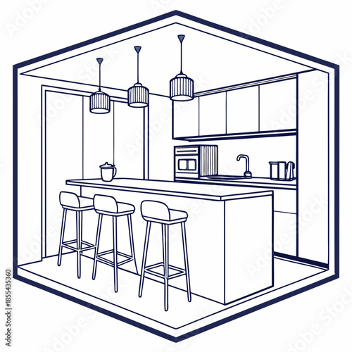 Modern kitchen island with bar stools