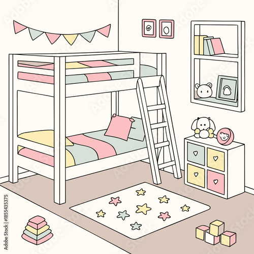 Child's playful bedroom with bunk beds