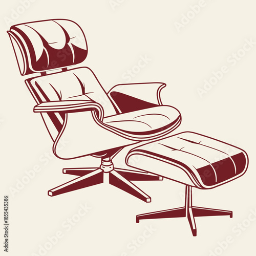 Modern leather lounge chair with ottoman