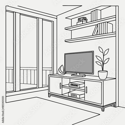 Modern living room with entertainment center