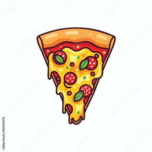 A single slice of pizza with cheese, pepperoni and basil leaves