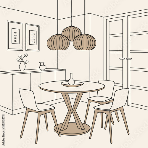 Modern dining room with pendant lights