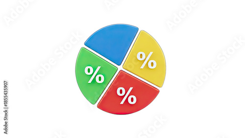 3D Pie chart segments with percentage symbols on transparent background