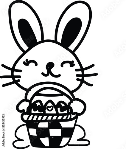 Winking Bunny Holding Easter Eggs in Basket