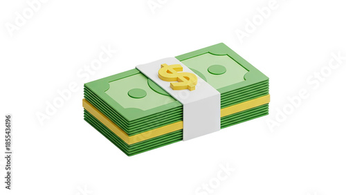 3D Stack of Cash with Dollar Sign on transparent background