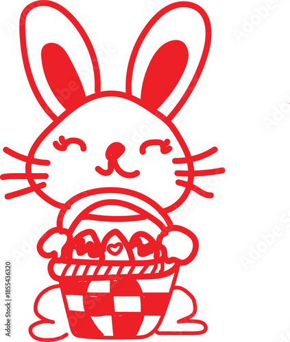 Red Bunny Holding Easter Eggs Basket