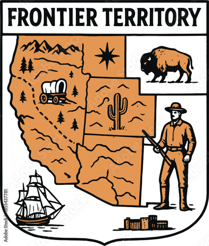 Frontier Territory Western Map Badge Vector Design