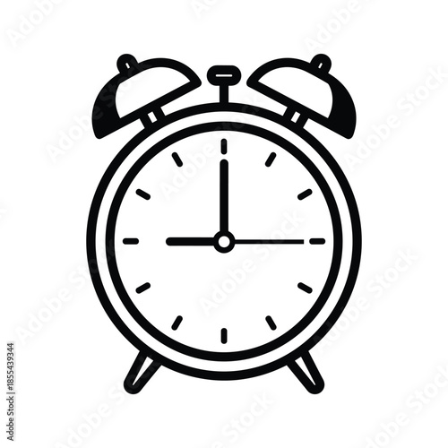 Black alarm clock icon on white background