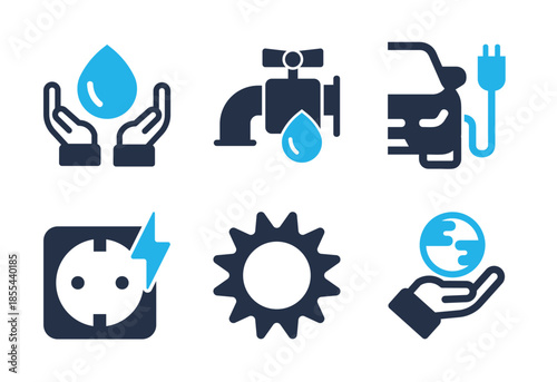Sustainability and Energy icon set. Solid glyph series icons