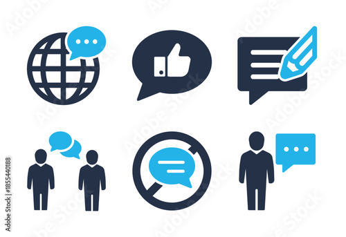 Social Communication and Feedback icon set. Solid glyph series icons