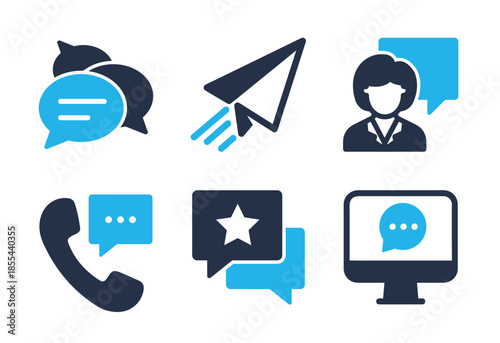 Contact and Support Services icon set. Solid glyph series icons