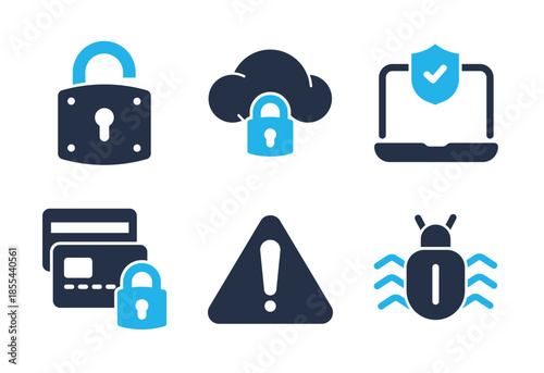 Cybersecurity and Data Protection icon set. Solid glyph series icons