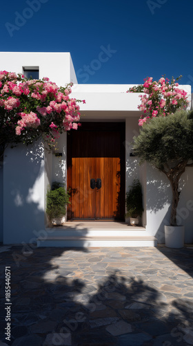 Wallpaper Mural Beautiful entrance with wooden door and blooming flowers in bright sunlight Torontodigital.ca