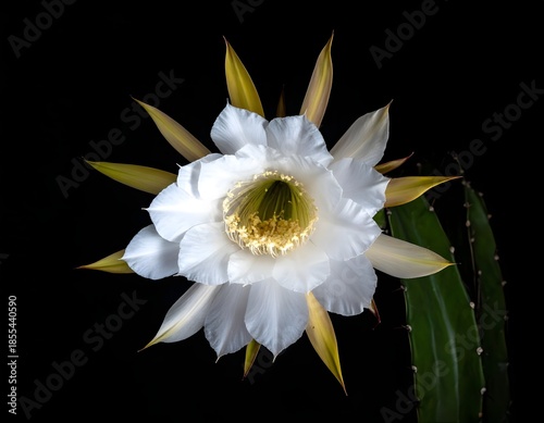 A white queen of the night flower against dark background
