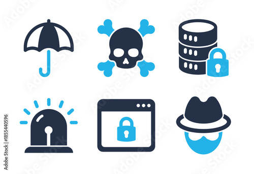 Privacy and Digital Threats icon set. Solid glyph series icons