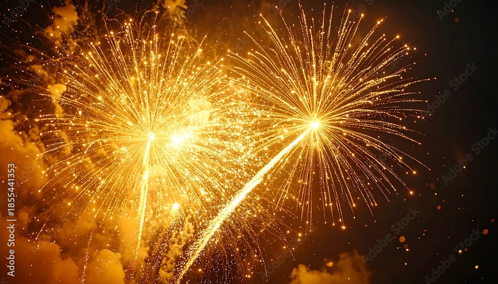 Fototapeta premium Golden Fireworks Exploding in the Night Sky.