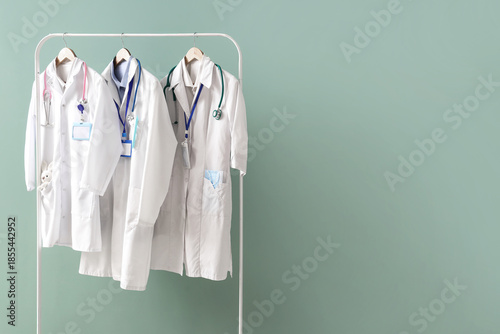 Rack with doctor's uniform ...