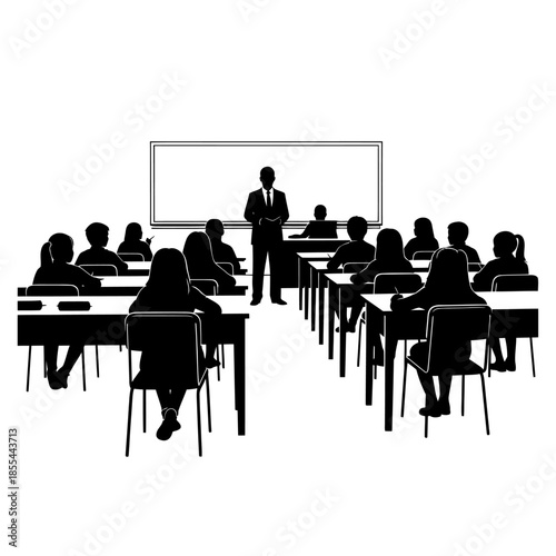 Classroom Scene Teacher Lecturing Students in a Structured Learning Environment.