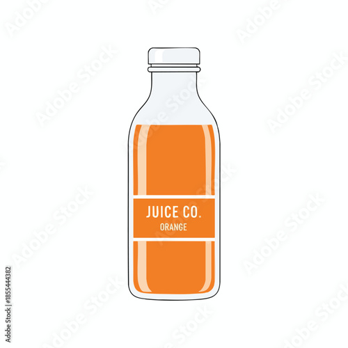 A cartoon bottle with orange juice and a label that says "Juice Co. Orange" on a white background