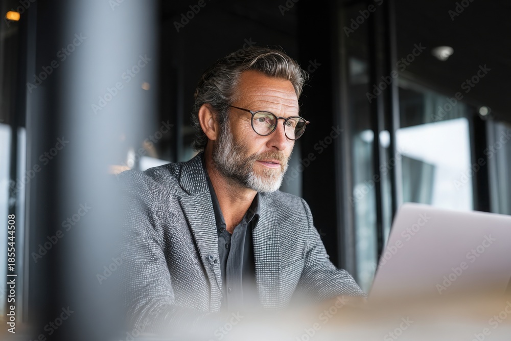 Obraz premium mature businessman working on laptop