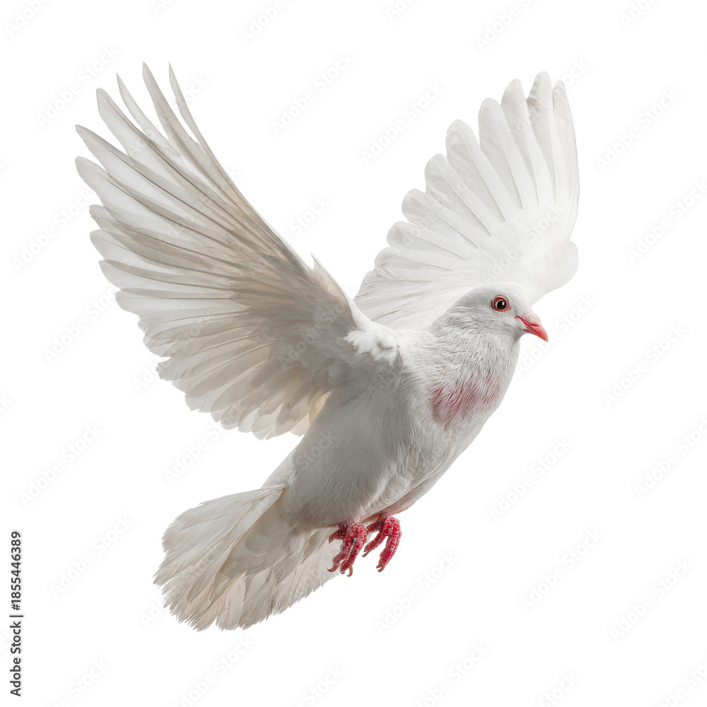 Obraz premium Soaring Grace: A dove, a beacon of peace, floats gracefully through the air, its wings outstretched in a display of pure elegance.