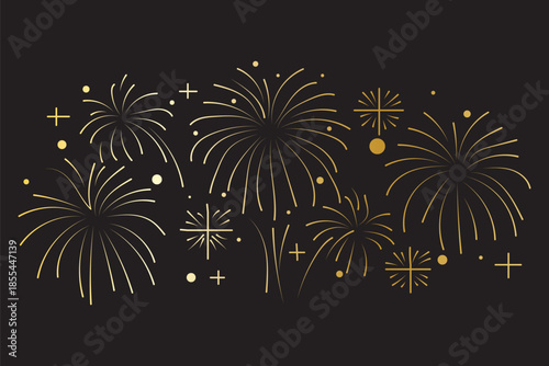 Golden fireworks overlay for new year. Vector Eps