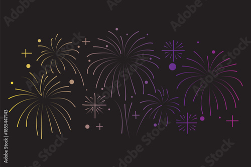 Golden fireworks overlay for new year. Vector Eps