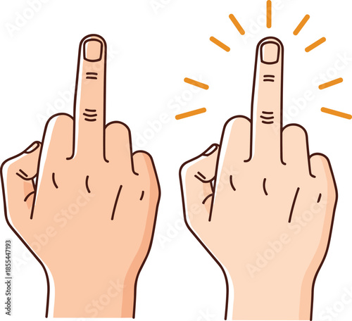 Middle finger gesture silhouette with radiating lines, expressive hand symbol representing rudeness, rebellion, and provocative visual communication.