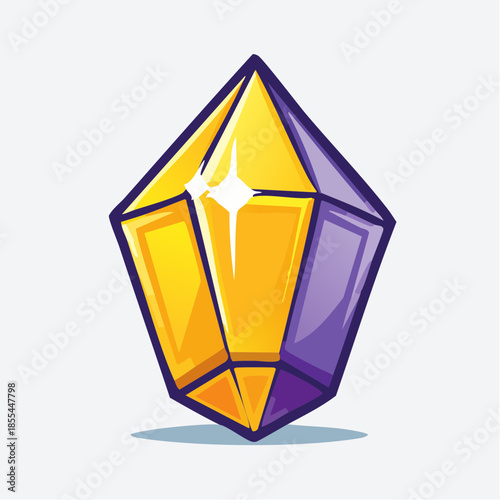 Stylized cartoon illustration of a gem with yellow and purple facets and a white starburst highlight.