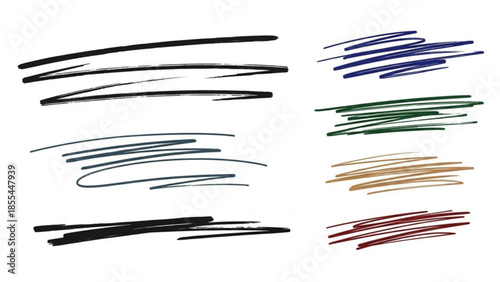 Colorful scribbles and lines in various styles and colors on white background for design and artistic use