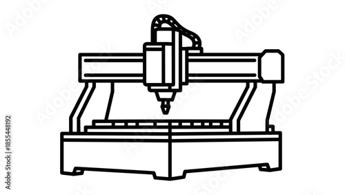 CNC Milling Machine Technical Line Drawing.