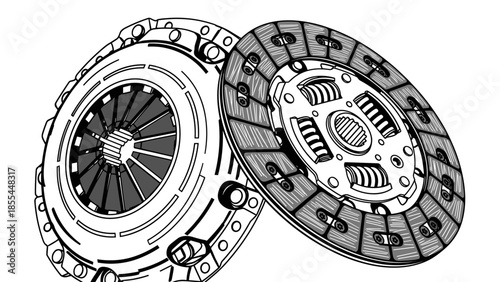 Clutch Assembly Parts Technical Illustration.