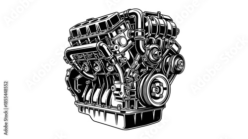 Detailed Illustration of Car Engine Components.