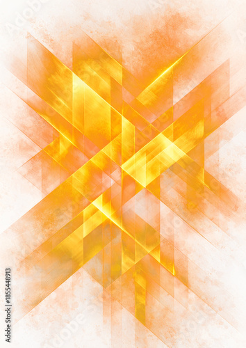 Bright abstract orange background with colorful geometric shapes and glowing stars creates a digital art wallpaper featuring a vibrant yellow light texture and vector illustration pattern