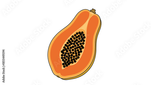 Papaya Fruit Cut Open Showing Seeds.