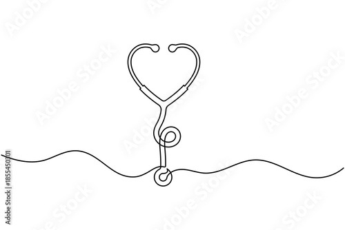 Continuous single line stethoscope drawing symbolizing diagnosis and professional healthcare. vector