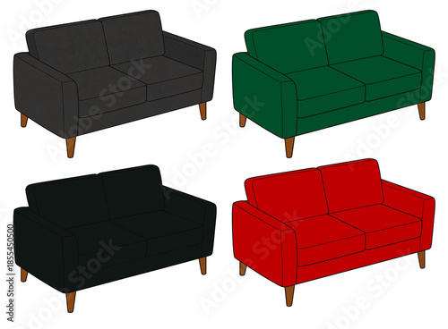 Four colorful sofas : transparent material